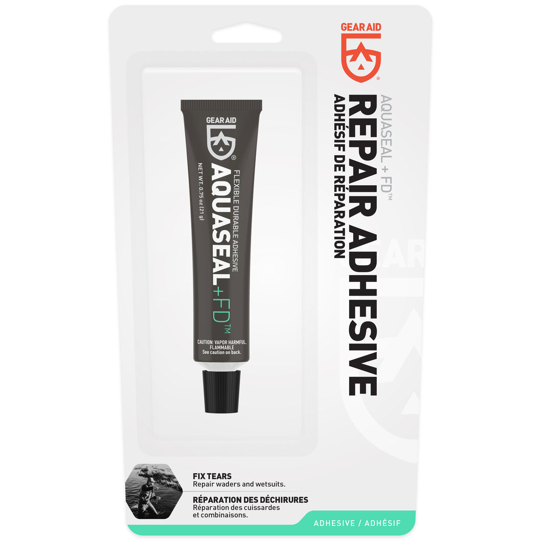 Repair all types of gear failures with Aquaseal FD. It’s a clear, waterproof urethane adhesive that comes in a handy 0.75 oz tube. After it cures, it becomes a flexible, rubber glue that is ideal for fixing outdoor gear that’s in constant motion. It also offers excellent abrasion resistance. Fix it with Aquaseal FD. It’s also useful as a seam sealer. Don’t let rips, tears, and holes stop you. Patch it up with the all-purpose Aquaseal FD and stay dry.  