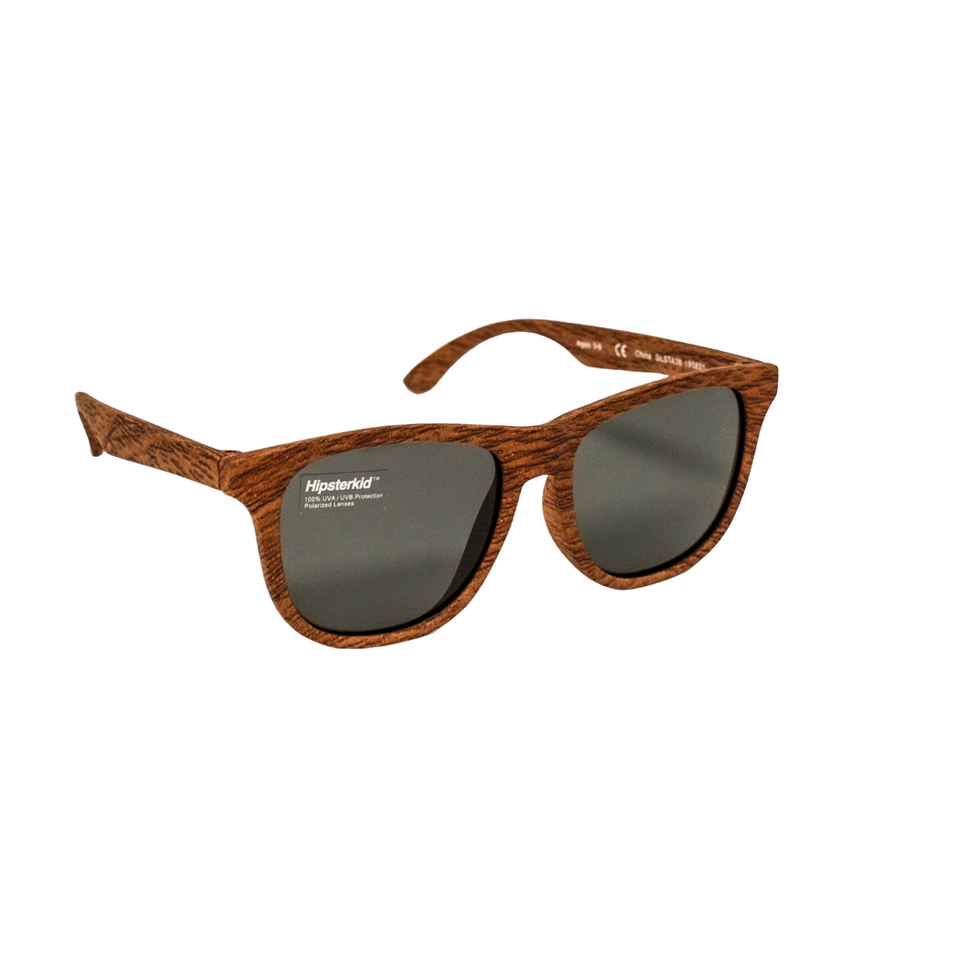 Hipster Kid Sunglasses in Woodland are polarized, 100% UVA/UVB protection and durable for all of your adventures.