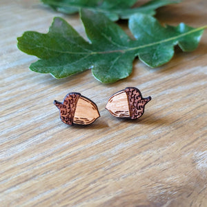Fall Acorn Handmade Cottagecore Wood Stud Earrings