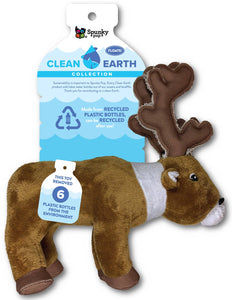 Clean Earth plush toys are made from 100% recycled plastic water bottles.  Measures 10" x 10" x 3.5" Built-in squeaker Durable construction plush Recyclable Materials: 100% RPET (Recycled Polyester/PET Plastic).