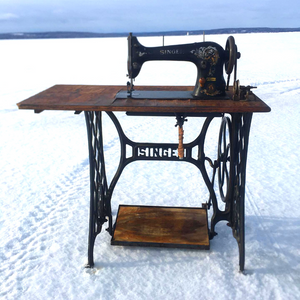 This is the treadle sewing machine that is used to create each pair of Wee-Kicks.  The owner and creator, Zach, enjoys creating shoes and spending time outdoors. When possible he does both at the same time! 